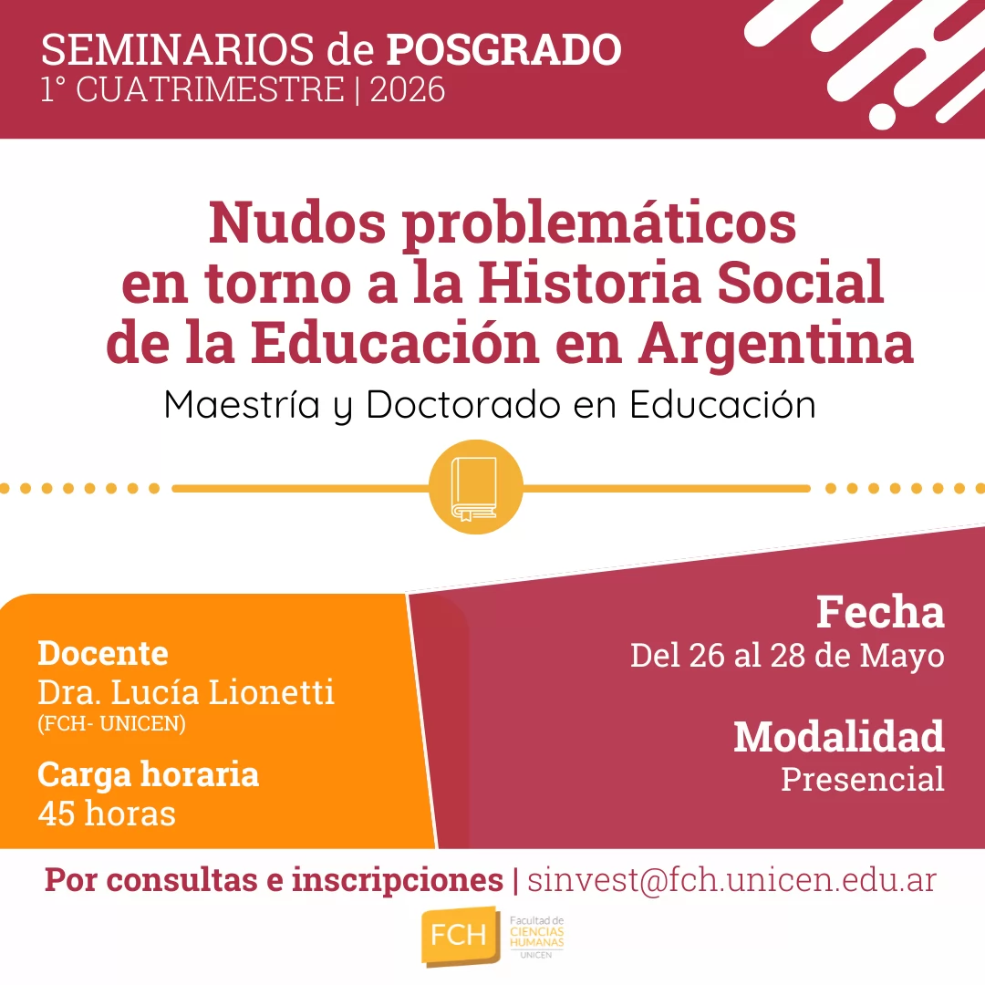 Afiche seminario Historia Social de la Educación en Argentina Posgrado FCH
