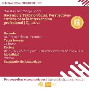 Lee más sobre el artículo Seminario de Posgrado: Racismo y Trabajo Social (Maestría en Trabajo Social)