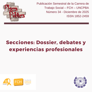 Portada de la revista Plaza Pública número 34, correspondiente a diciembre de 2025, editada por la carrera de Trabajo Social de la FCH UNICEN.