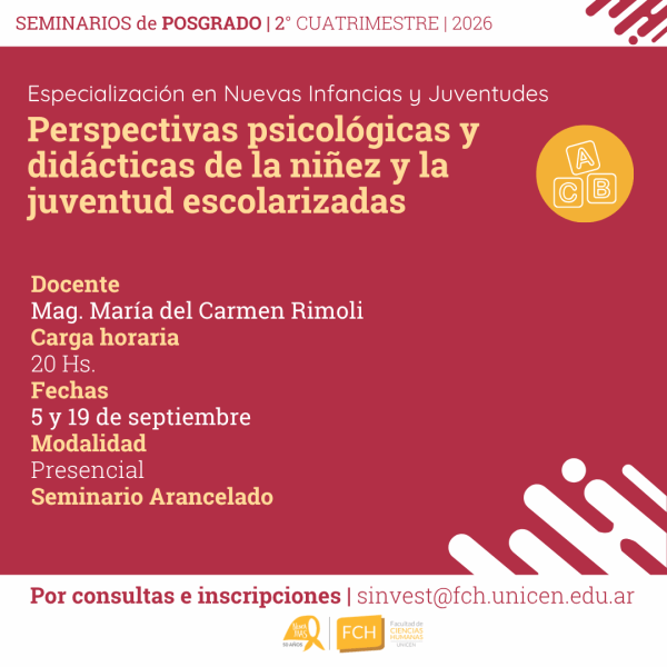 Seminario de Posgrado: Perspectivas psicológicas y didácticas de la niñez y la juventud escolarizadas
